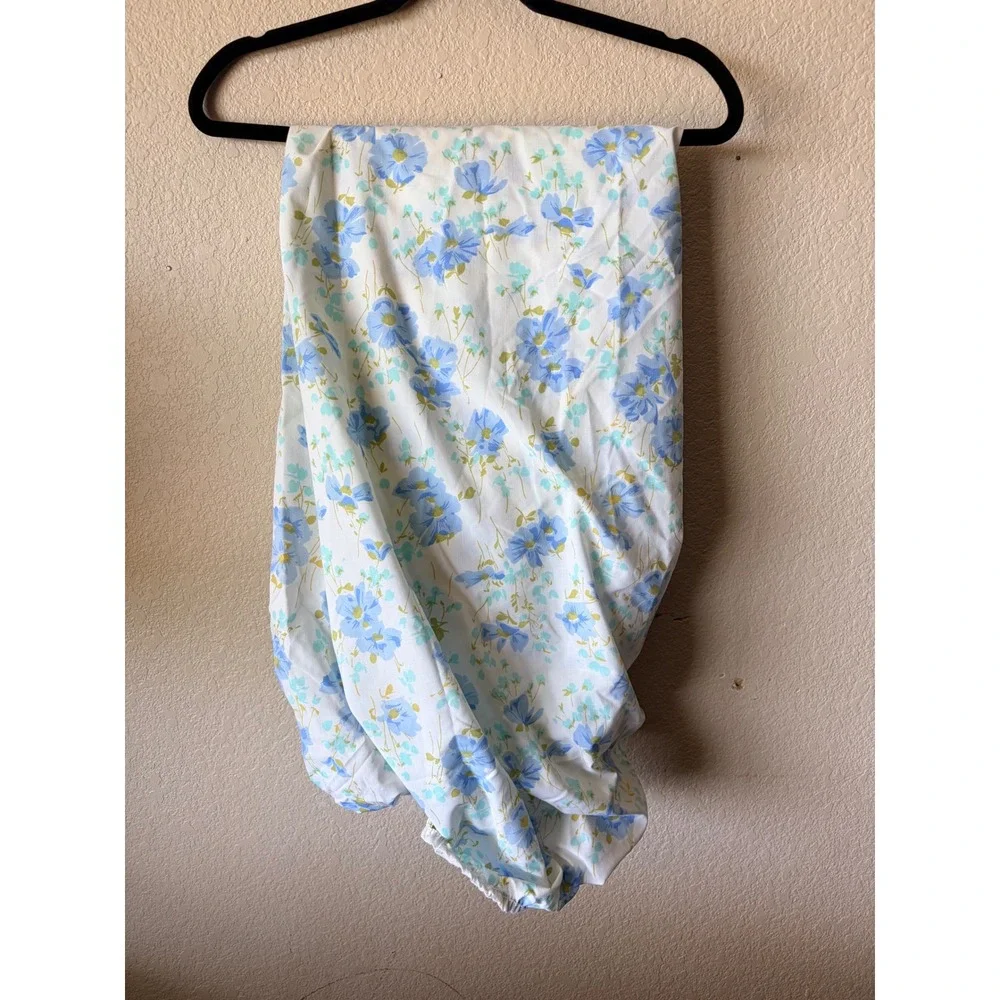 Vintage Morgan Jones Twin Sheet Set Blue Floral Fitted and‎ Flat Sheets Cottage